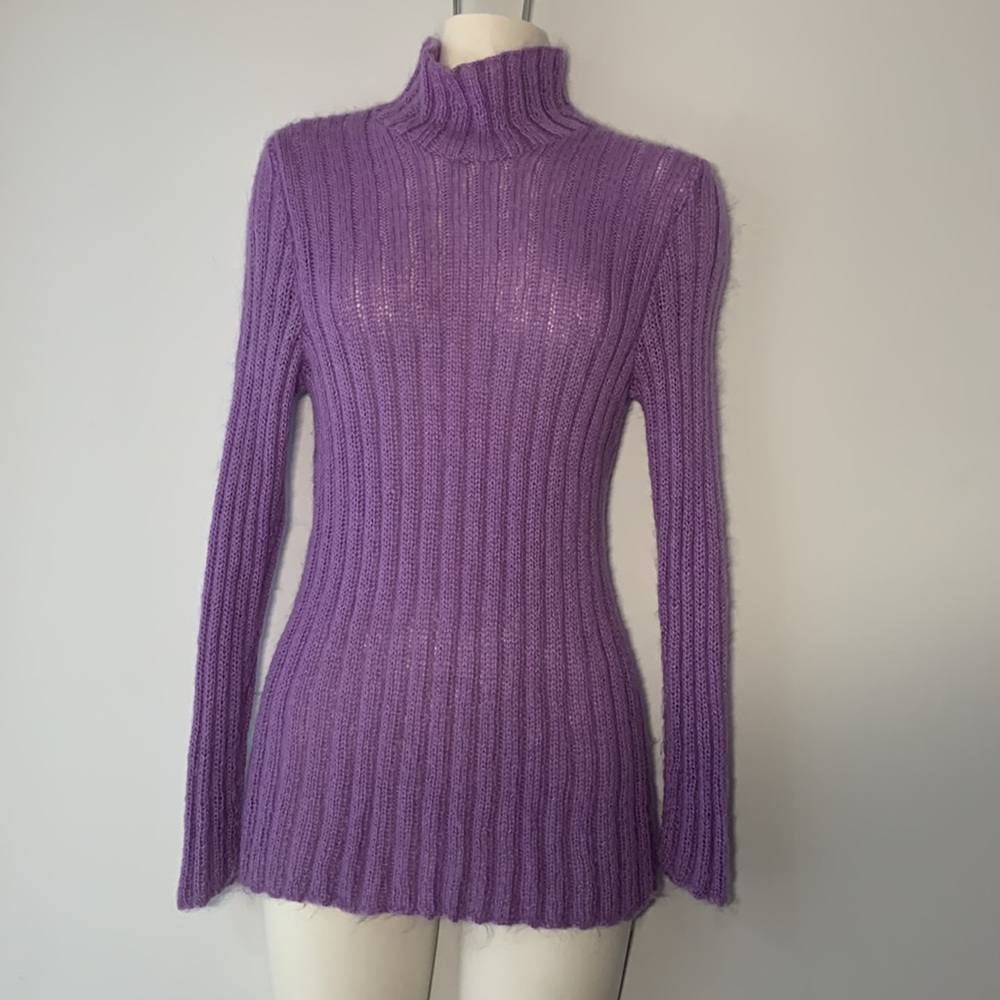 KNITTED BY ME🌺VTG 90’ Handmade Kid Mohair Turtleneck Sweater